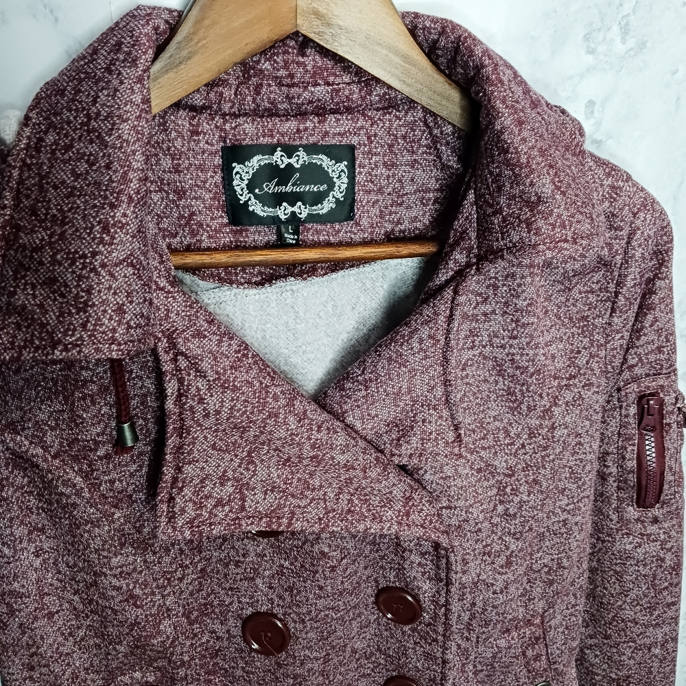 Ambience Hooded Jacket Women Size L Red Cotton Blend Pockets Winter Outerwear